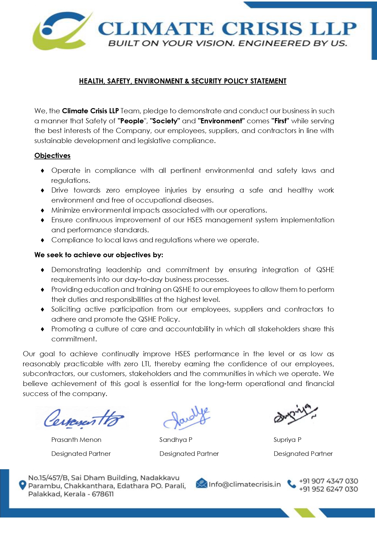 HSE Policy Certificate